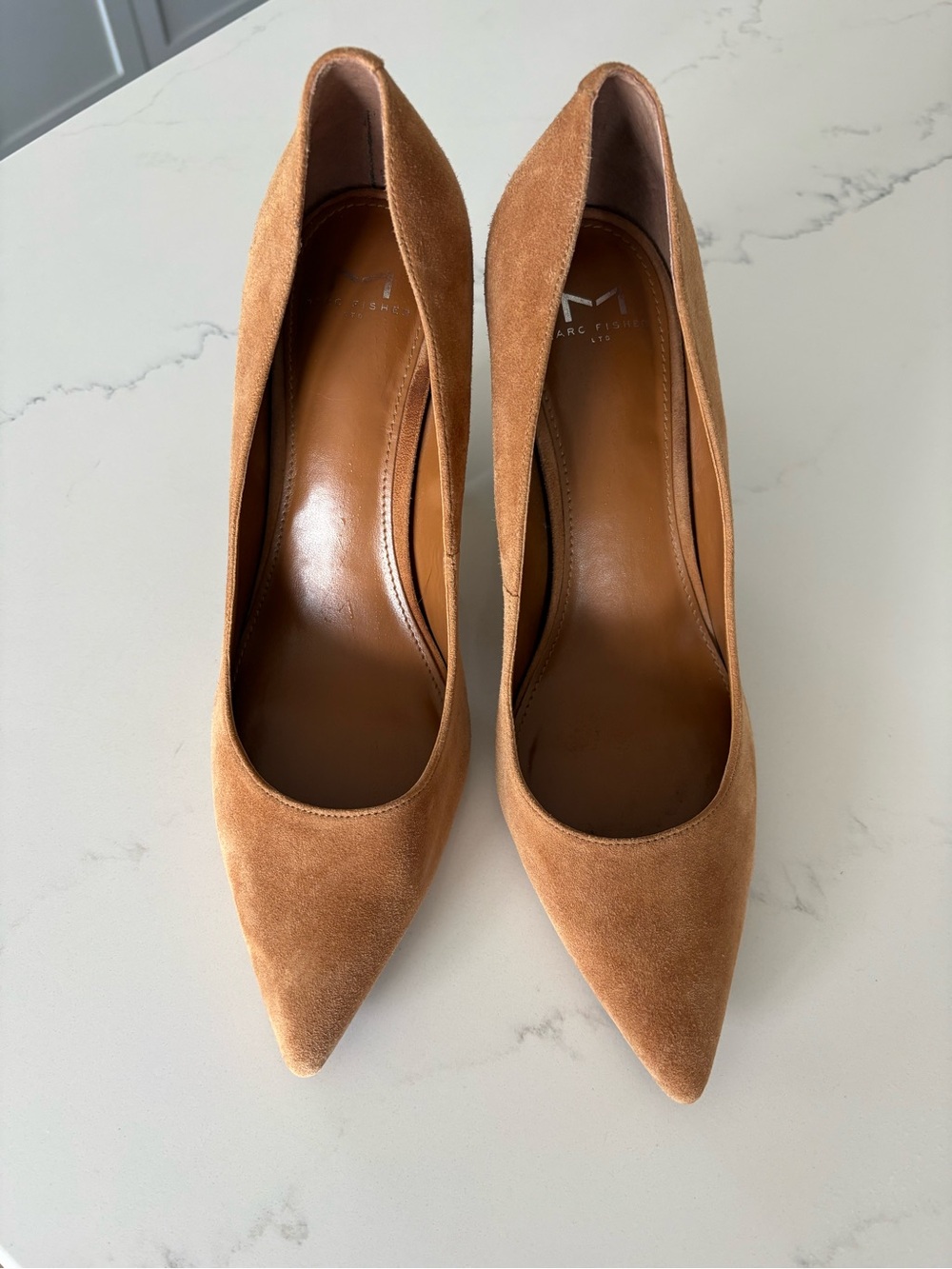 Marc Fisher Suede Pointed-Toe Pumps in Camel Tan